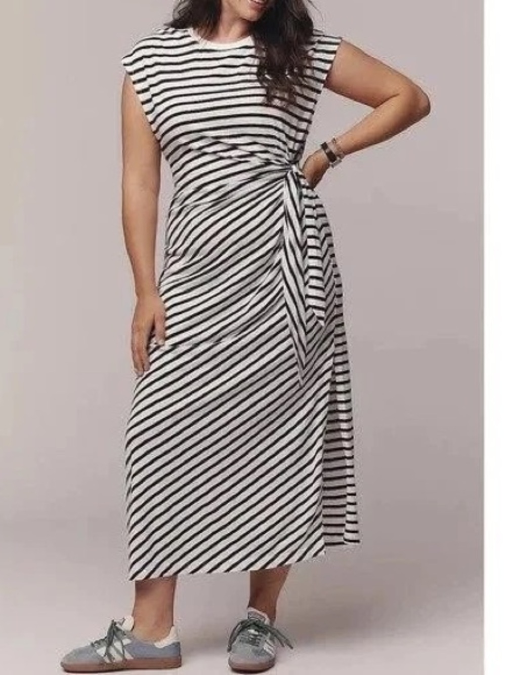 Anthropologie Daily Practice Tiebreaker Muscle Sleeve Maxi Dress Nautical Stripe